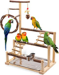 ‌Bird Playground, Natural Wooden Parrot Stand with Feeding Cups, Swing, Chew Toys, and Other Cage Accessories for Small to Medium Birds.Ideal for Cockatiels, Budgies, African Greys, and Conures