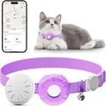 Cat Tracker, Waterproof Pet Tracker for Cats, Cat GPS Tracker Collar with Safety Elastic Buckle, Works with Any Collar, GPS Tracker Compatible with Apple Find My App (Only iOS), No Monthly Fee, Purple