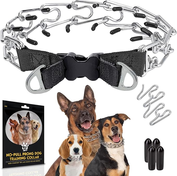 PetJett Prong Collar for Dogs - Adjustable Dog Training Collar No Pull Choke Collar for Dogs Pinch Collar for Dog Walking Tool for Small Medium, or Large Breed - Stainless Steel Metal Choker Chain