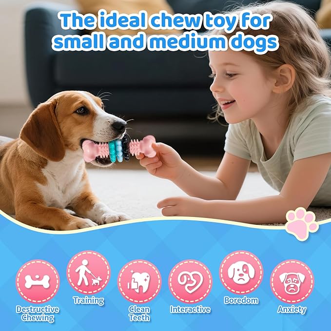 Puppy Chew Toy, 2 Pack Puppy Teething Toys Indestructible Chew Toys for Teething Tough Chew Toy Dog Teeth Cleaning Aid Cute Soft Durable Rubber Toy for Small Medium Dogs to Keep Them Busy