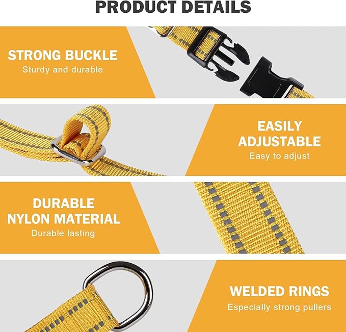 Hikiko Martingale Dog Collars Reflective Nylon Dog Collar with Quick Release Buckle Adjustable Training No Slip Dog Collar (Medium, Yellow)