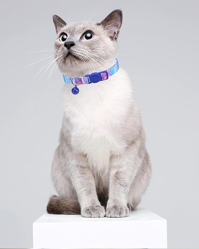 SOLMOONY Cute Cat Collar for Girl Boy,Colorful Breakaway Cat Collars with Bell 2 Pack，Adjustable Printed Nylon with Safety Buckles Kitten Collar (Starry Sky)
