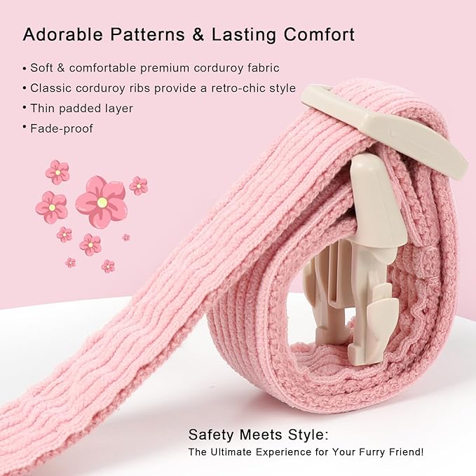 Cute Corduroy Dog Collar - Pink Adjustable Dog Collars for X-Large Dogs 80+lbs, Fade-Proof with Secure Snap & Little Charm, Christmas Birthday Gift, XL