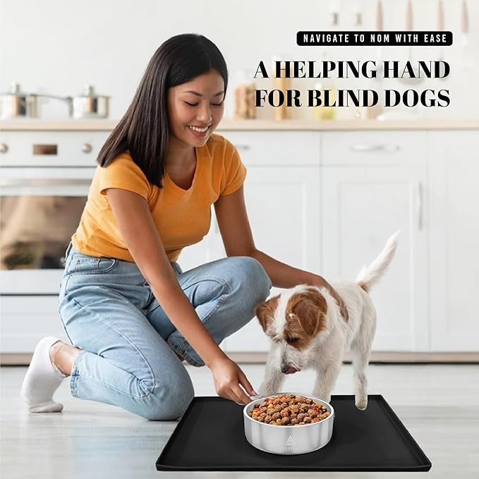AVERYDAY 100% Waterproof Thicker Silicone Dog Food Mat, 0.63'' Raised Edge Bowl Mat for Food & Water, Non Slip Pet Feeding Placemat for Messy Drinkers, Perfect for Large Medium Small Breeds, 18"x10"