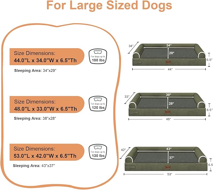 Large Dog Bed Orthopedic Washable: Extra Large Sized Beds for Jumbo Dogs Egg Crate Foam Sofa Couch Waterproof Removable Cover - Dark Green