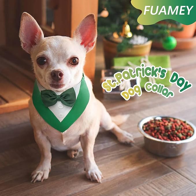 FUAMEY Dog Tuxedo St.Patrick's for Medium Dogs,Dog Formal Suit Dogs Attire Pet Bow Tie Puppy Party Costumes Cat Tux Outfits Pets Bandana Cosplay Adjustable Bowties St.Patrick's Day Green M