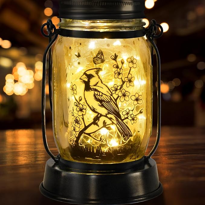 kyoryuger Cardinal Gifts for Women/Men Cardinal Solar Lanterns Mom Grandma Birthday Present Lantern Memorial Lights Solar Garden Decoration Outside for Yard, Patio,Backyard,Porch Torches