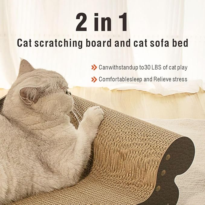 Sofa Shaped Cat Scratching Board,26.6" Extra Large Scratcher Bed for Large Cat Multi-Cats, Scratch Boards Lounge Bed,Cat Couch Furniture Protector (Black)