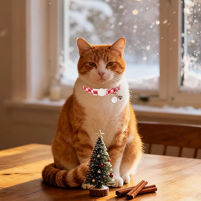 Cat Collar-2Pack Autumn Orange Plaid Kitten Collars-Halloween Plaid Breakaway Kitty Collars-Cute Kitty Pendants,Yellow Orange Grid Cat Collar with Bell, for Girl & Boy Cats