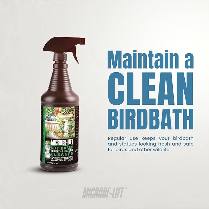 Microbe-Lift Soy-Based Birdbath & Statuary Cleaner – 32 Oz – Safe for Birds – Cleans Garden Statues, Stone, Brick & Sculptures – Natural, Non-Toxic Formula