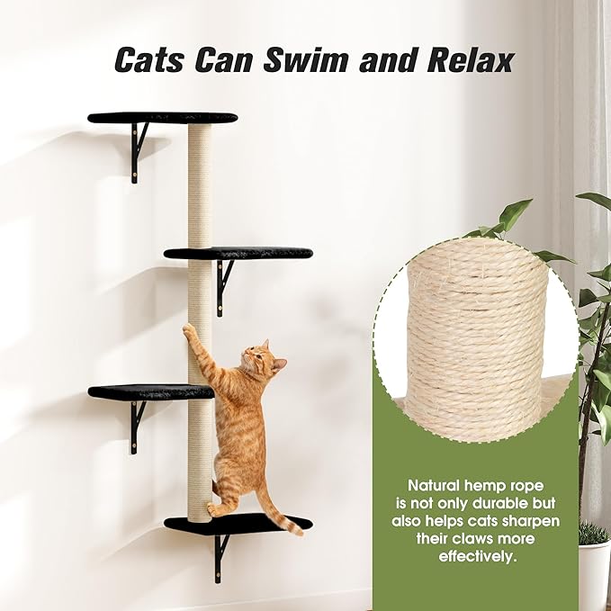 COZIWOW Wall Mounted Cat Furniture, Cat Wall Shelves and Perches, Floating Cat Shelves for Wall Set of 5 (Black)