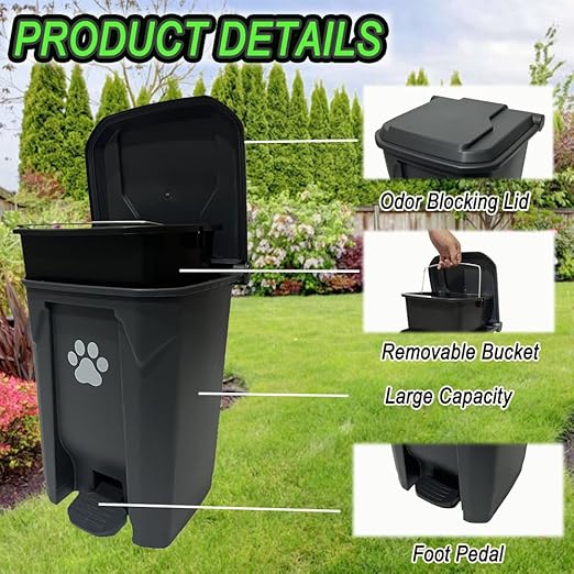 Dog Poop Trash Can Outside 20L with Waste Bags Outdoor Dog Poop Trash Can for Backyard with Lid Odorless Waterproof Foot Pedal and Removable Inner Bucket