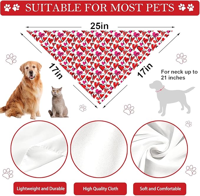 Valentines Dog Bandana Reversible Triangle Bibs Scarf Mother's Day Bandanas for Medium Large Dogs