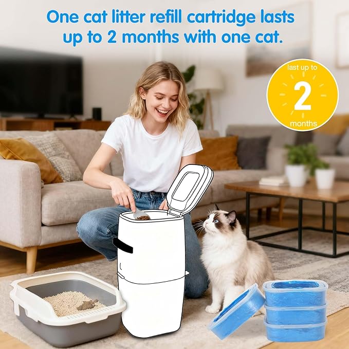 Cat Litter Refills Bags 4 Pack Enhanced Odor Control Litter Refills Compatible with Genie Cat Standard, Plus and XL Pails