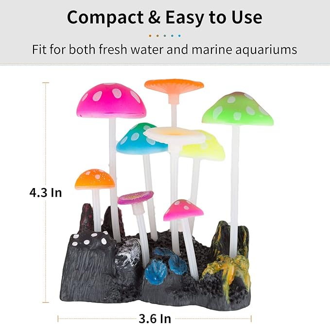 Uniclife Glowing Effect Artificial Mushroom Aquarium Plant Decor Ornament Decoration for Fish Tank Landscape