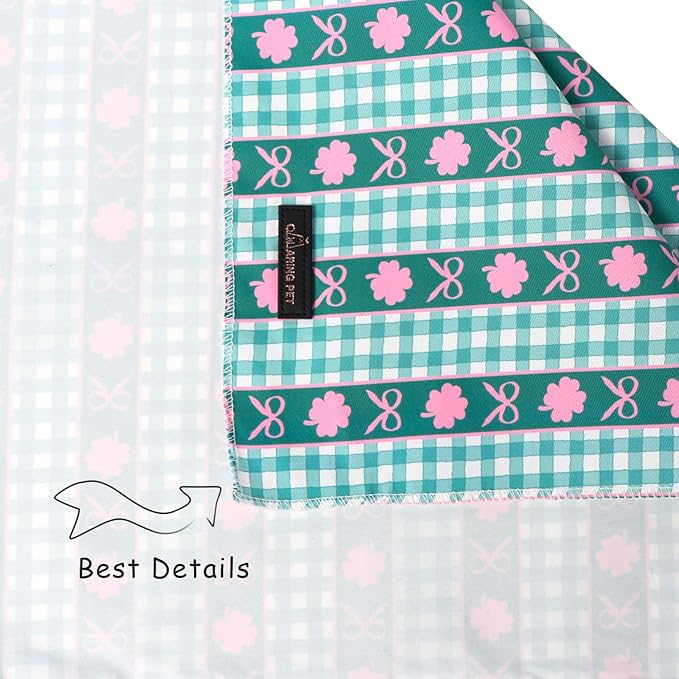 ARING PET St Patrick's Day Dog Bandana, Cute Green Grid Pink Clover Shamrocks Bow Pet Bandanas Scarf Triangle Bibs Handkerchief for Puppy Small Medium Large Boy Girl Dogs-S