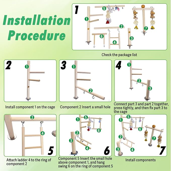 PINVNBY Bird Playground Parrot Play Gym Parakeet Cage Play Stand Wooden Perches Playpen Ladders Conure Chewing Climbing Swing Toy Birdcage Accessories for Small Cockatoo Cockatiel Lovebirds Budgie