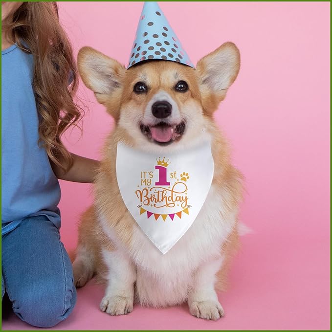 It's My 1st Birthday Dog Bandana Happy 1st Birthday Pet Triangle Scarf for Large Medium Small Dogs One Year Old Gifts Photo Prop Pet Scarf Accessories Christmas Puppy Gifts