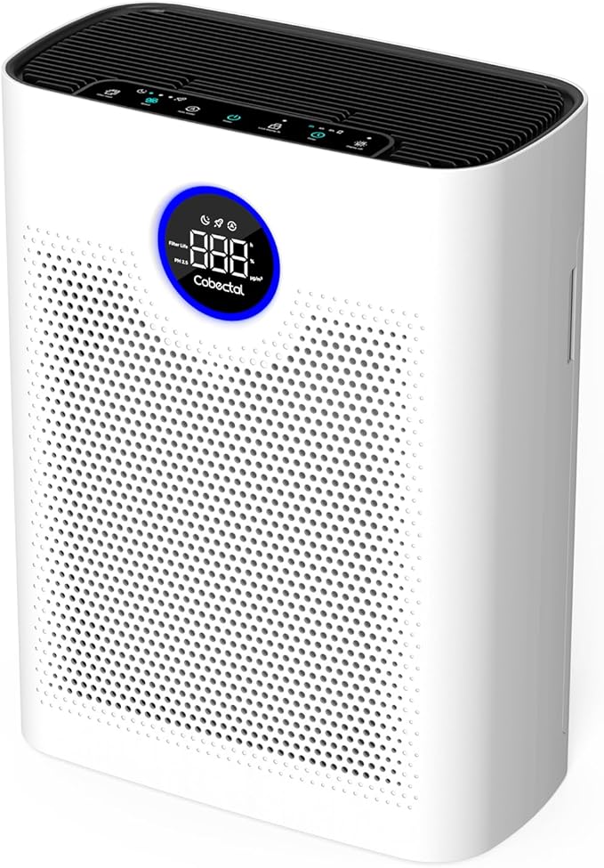 Air Purifiers for Home Large Room Up to 2216 Ft², Cobectal Pet Air Cleaner with H14 True HEPA 3-in-1 Filter, PM2.5 Air Quality Sensor, Aroma Function, Room Air Purifier for Home, Office, RVs, White
