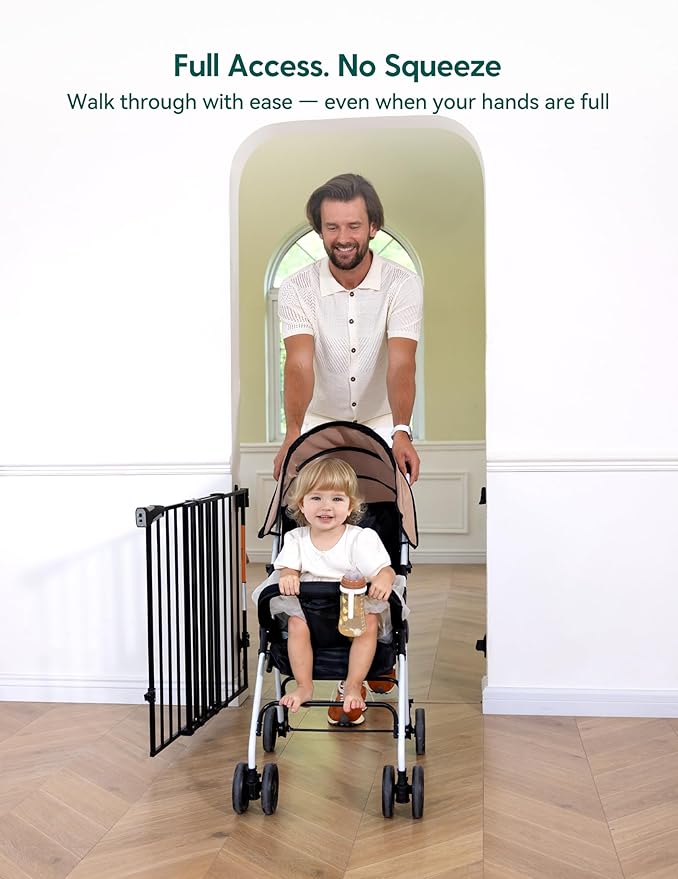 Babelio Baby Gate for Stairs, Kitchen & Doorways, No Bottom Bar| Easy Installation| One-Handed Operation| Auto-Close| Hardware Mount (Drill Needed) Safety Dog Gate (Black - B17, 34" H, 29-49" W-Wide)