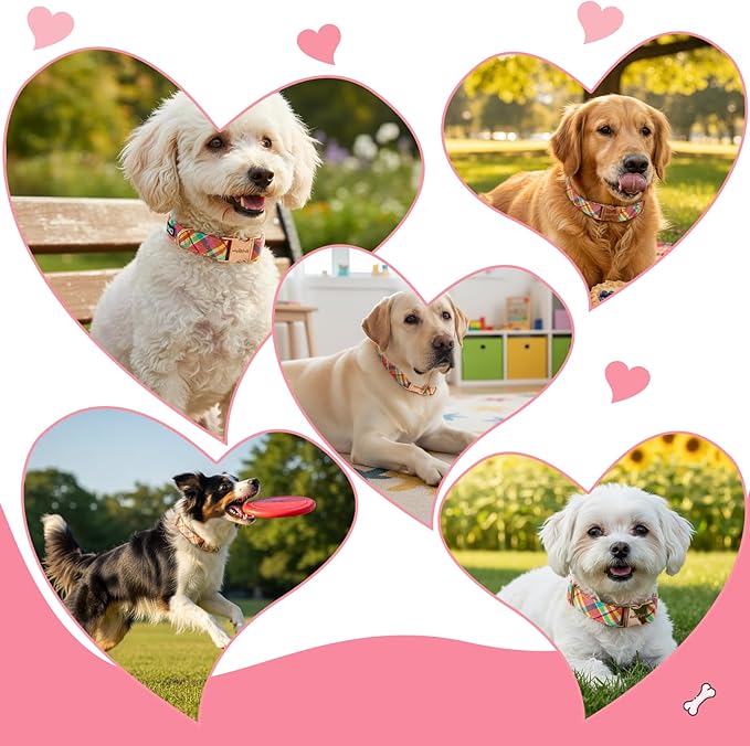 Cotton Dog Collar, Soft Adjustable Dog Collars for Medium Dogs, Multi-Color Plaid Dog Collar for Small Medium Large Dogs, Cute Dog Collars Perfect for Girl or Boy Dog Collars-M
