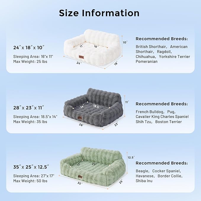 Cat Couch Bed for Indoor Cats-Orthopedic Cat Sofa with Supportive Egg Foam, Fluffy Cute Faux Fur Removable Washable Cover and Non-Slip Bottom, Sage Green