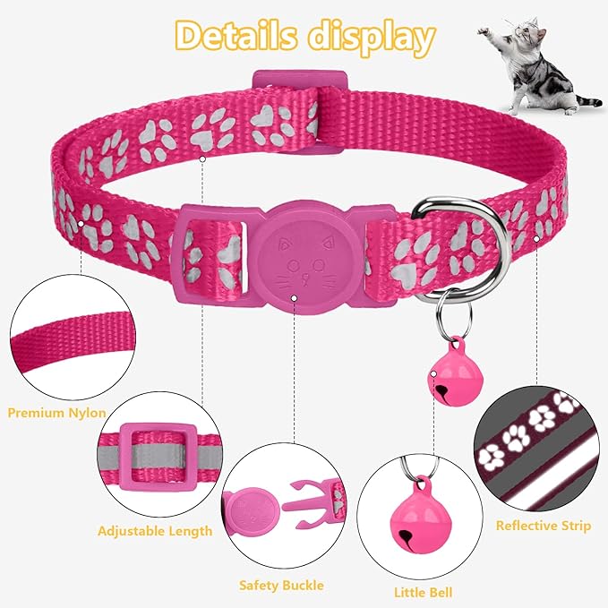Taglory Kitten Collar Breakaway with Bell, 2 Pack Girl Boy Pet Kitten Collar Adjustable 6-8 Inch for 2-6 Months Cat, HotPink