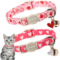 Valentine's Day Cat Collar,2 Pack Cat Collars Breakaway with Bell, DOGWONG Safety Buckle Cat Collar Blue Heart for Girl Boy Cats and Small Dogs，Adjustable 7-12 Inch,Pet Supplies Accessories