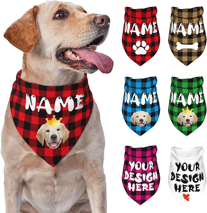 Custom Dog Bandana Add Your Text Photo Name Personalized Neckwear Bandanas Soft Customized Pet Scarf with Your Design Funny Gifts for Cat Dog Pet Style 04