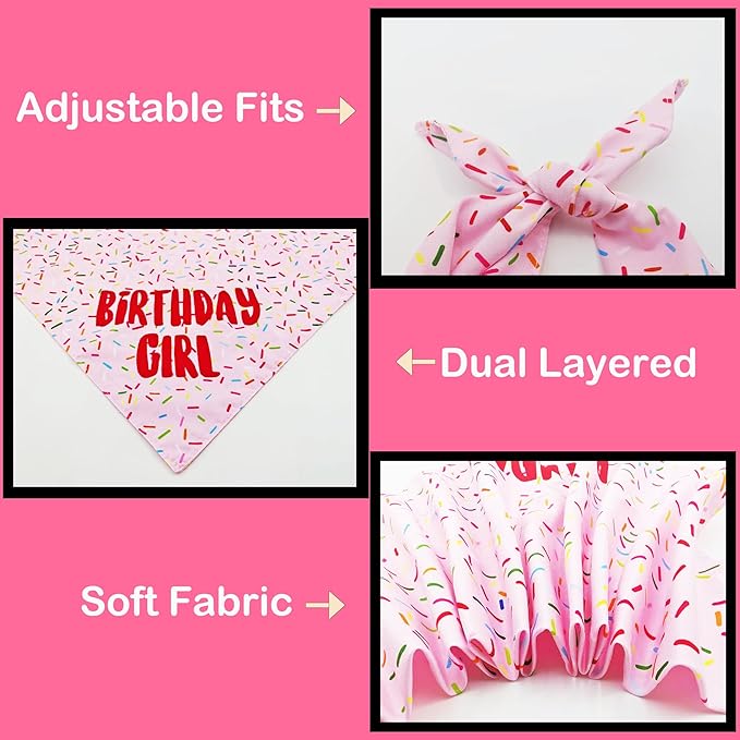 Birthday Girl Dog Bandanas 1 Pack, Pink Donut Theme Dog Scarfs Bibs, Triangle Reversible Pet Scarves for Birthday Girl Handkerchief for Small Medium Large Dogs (Pink, Large)