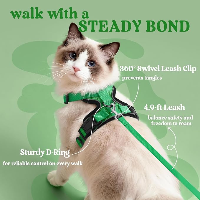 rabbitgoo Cat Harness and Leash for Walking, Escape Proof Soft Adjustable Vest Harnesses for Cats, Easy Control Breathable Reflective Strips Jacket, Grass Green, XXS