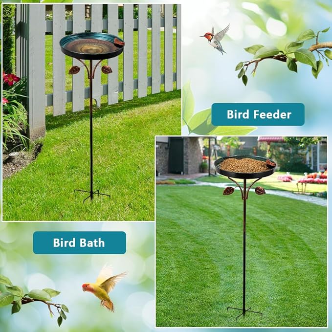 DREAMSOUL 38 Inch Bird Bath with 5 Prongs Stake, Vintage Bird Bath for Outside, Garden Metal Birdbath Stake for Yard Lawn Decor