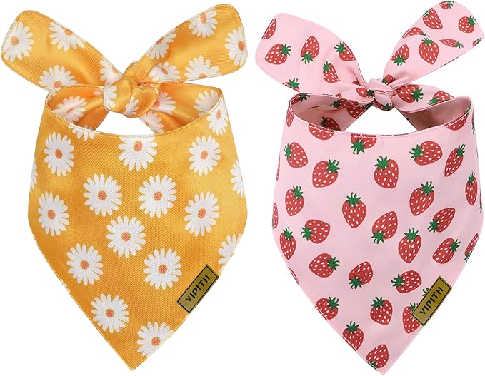 Summer Spring Dog Bandanas 2PCS, Premium Durable Fabric Dog Scarf Bid Handkerchief Bandanas for Boy Girl Small Medium Large Dogs (Large)