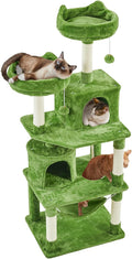 Topeakmart 62.2 inches Cat Tree with Double Condos, Cat Tower with Scratching Posts & Hammock & Foam-Padded Perches, Kitty Activity Tree Center Kitten Play House, Green