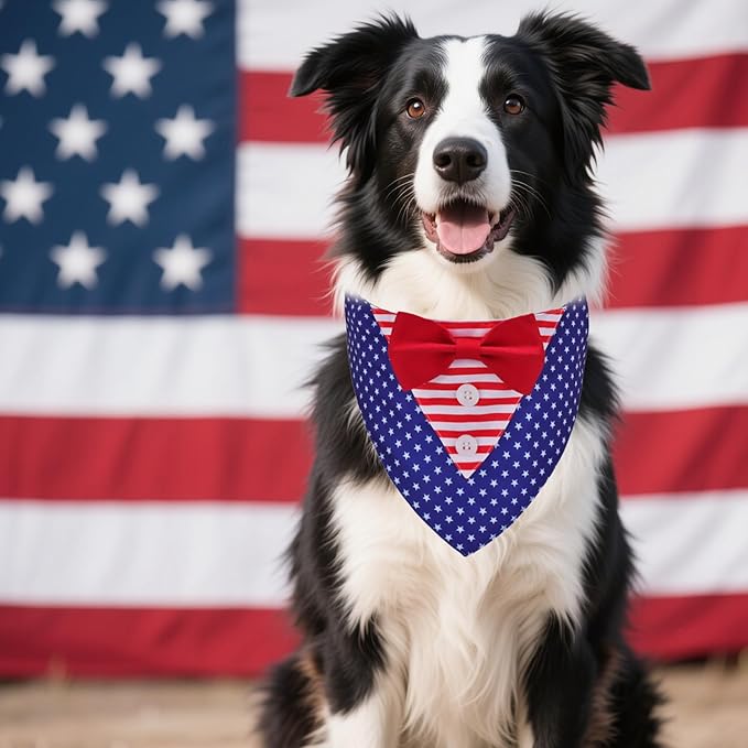 ADOGGYGO American Flag Dog Tuxedo Bandana, Red Blue Pet Tux with Bowtie Adjustable 4th of Julty Bandana Costume for Extra Large Dogs Pets (XL)