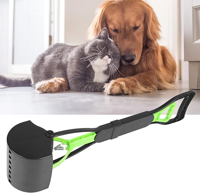 Pet Pooper Scooper, Long Handle Folding Poop Scoop, Stable Jaw Scoop Easy for Small Pet Poop, Pick Up Animal Waste Dog Puppy Cat Waste Picker Cleaning Tools Outdoor Dog Pooper Scooper(green+black)
