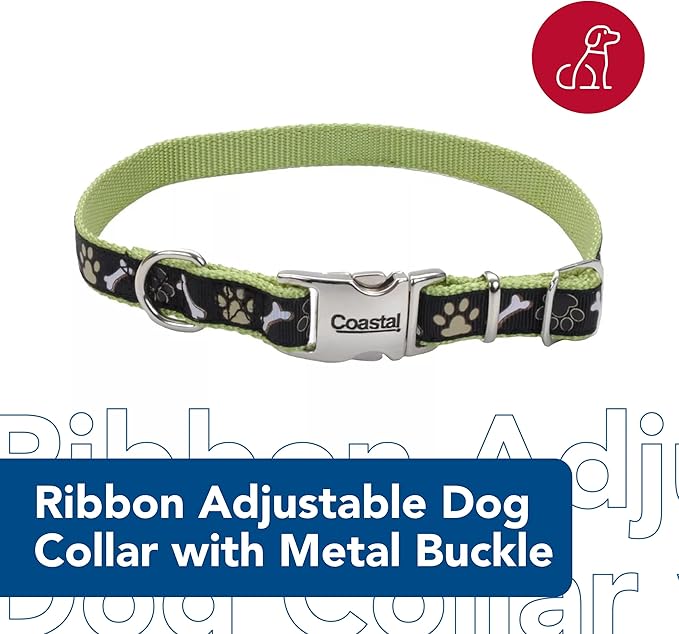 Coastal Pet - Ribbon - Adjustable Dog Collar with Metal Buckle, Yellow Buttercup, 5/8" x 8"-12"