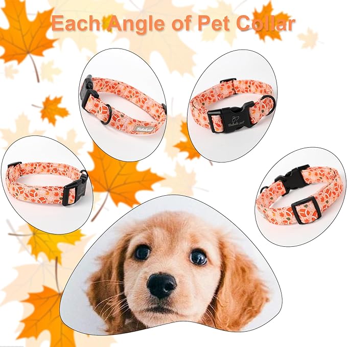 Fall Dog Collar, Cute Football Pattern Puppy Collar, Orange Adjustable Cotton Holiday Tanksgiving Dog Collars for Small Medium Large Boy&Girl Dogs L