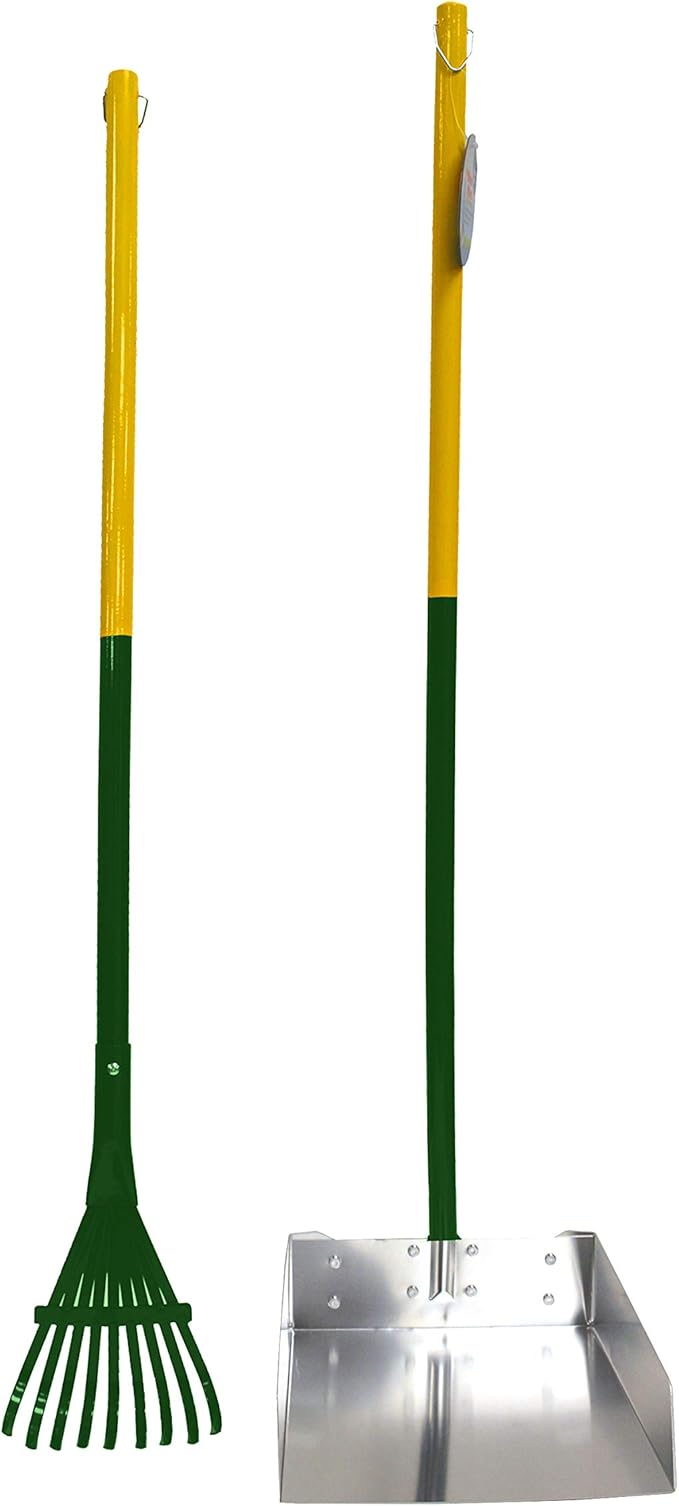 Four Paws Stainless Steel Long-Handled Dog Pooper Scooper Rake & Pan 2 Piece Set, Pet Waste Pickup Tool, 38" x 10"