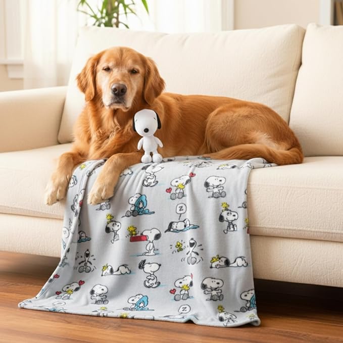 Peanuts Snoopy Pet Throw & Pet Pillow Set - 40in x 50in Super Soft Cozy Throw Blanket for Dogs & Cats - Couch/Bed/Car, (Officially Licensed Product) by Franco Pet