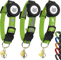 Cat Collar with AirTag Holders, 3-Pack, Reflective Breakaway Safety Collars, Bells and Matching Charms, Adjustable, Paw Hearts, Moon Stars Design, Lucky Charm, Red, Blue, Black (Green)