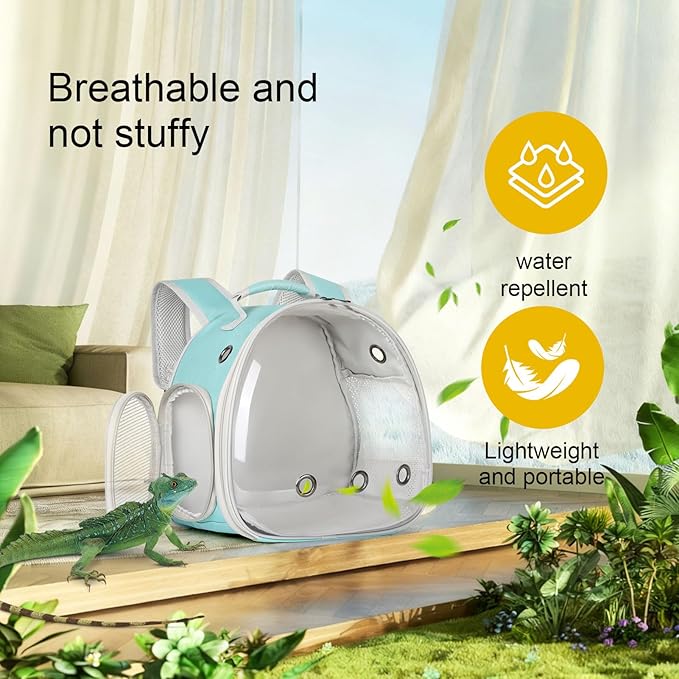 Guinea Pig Backpack Carrier, Bearded Dragon Carrier Backpack with Clear Bubble Window,Small Animal Travel Backpack for Hedgehog Rat，Chameleon,Rabbit,Sugar Glider,Airline Approved (Green, Backpack)