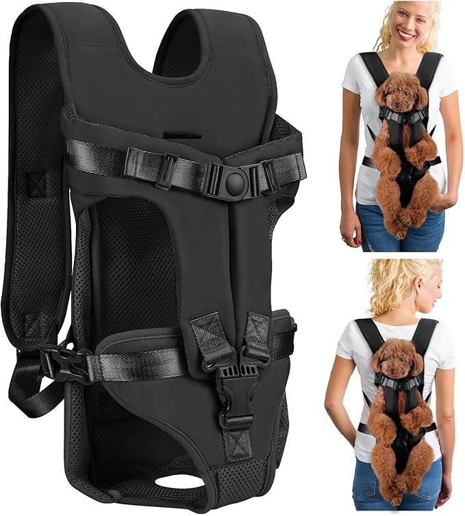 Dog Carrier Backpacks, Adjustable Dog Backpack Carrier, Legs Out Easy-fit Dog Chest Carrier for Medium Small Dogs, Hands Free Dog Front Carrier for Hiking, Cycling（Black M）