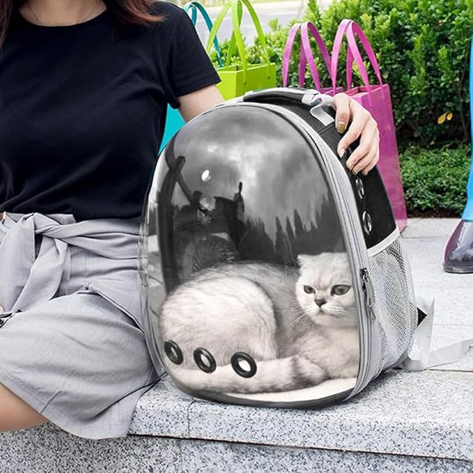 Cat Backpack Carrier Back Expandable Bubble Pet Carrier Backpack for Large Cat, Kitten and Dog, Designed for Hiking, Travelling and Outdoor Use (Back Expandable-Black)
