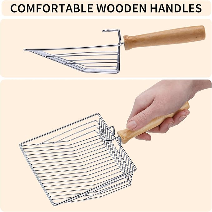 DHXYZZB Metal Cat Litter Scoop - Heavy Duty Litter Scooper & Speed Sifter with Comfortable Wood Grip - Washable Convenient Stand for Easy and Efficient Cleaning