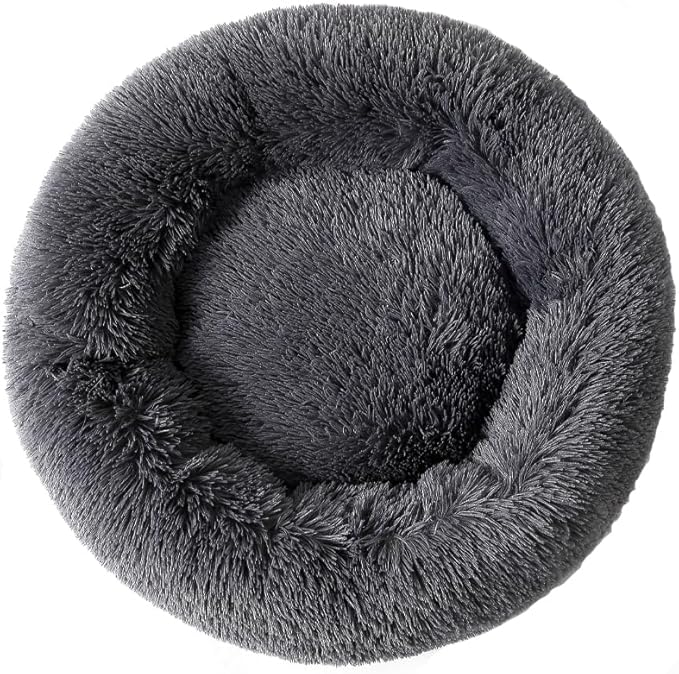 Donut Dog Bed Cat Bed Fluffy Calming Pet Bed Dog Round Bed Cat Round Bed Warm Kitten Nest Ideal for 3Kg Pet, Small, Dark Light