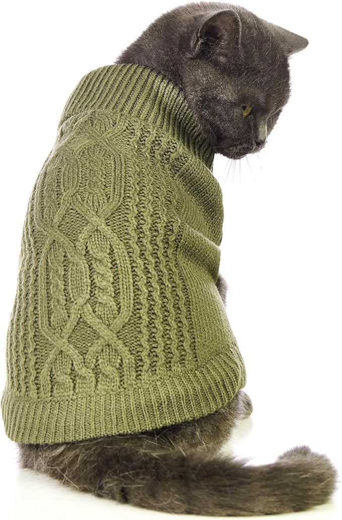 Stretchy Cat Sweater - 17 Colors & 6 Sizes | Snug Winter-Ready Knit for Boy/Girl Cats & Kittens(Olive Green, Small)
