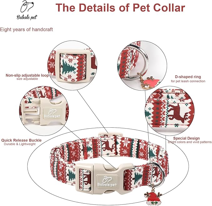 Christmas Dog Collar for Giant Large Dogs - Cute Fair Isle Style Christmas Collars for Dogs, Soft Adjustable Winter Holiday Dog Collars with Quick Release Buckle XL