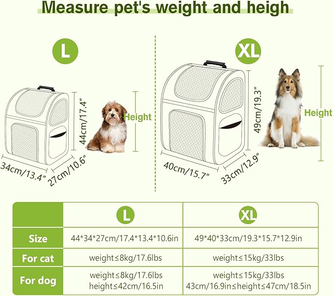 Pecute Pet Carrier Backpack, Cat Backpack Carrier, Expandable with Breathable Mesh for Small Dogs Cats Puppies, Dog Backpack Carrier for Hiking Travel Camping Outdoor, Hold Pets Up to 17 Lbs