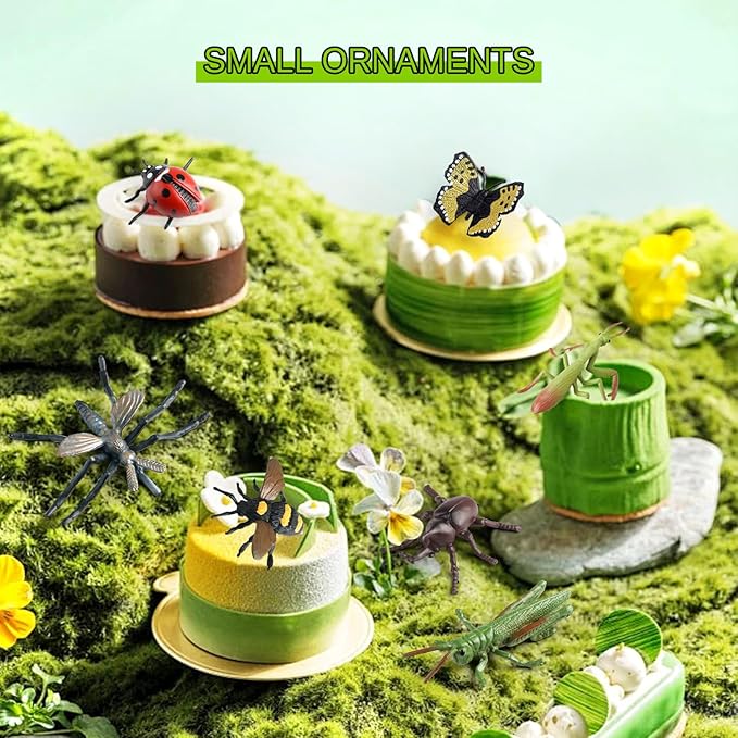 20Pcs Insect Toy Fake Plastic Bugs Figures for Kids - Flower Ladybug Bee Butterfly Ant Cricket Mantis Scorpion Spider School Project Birthday Cake Topper Party Favors April Fool's Day Prank Gifts
